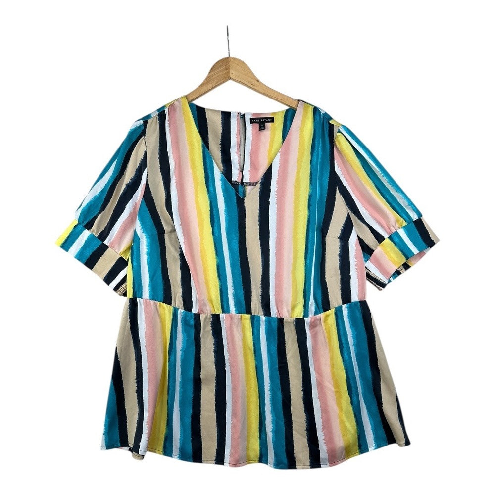Lane Bryant Multicolor Striped V-neck Blouse size 20 Multicolor